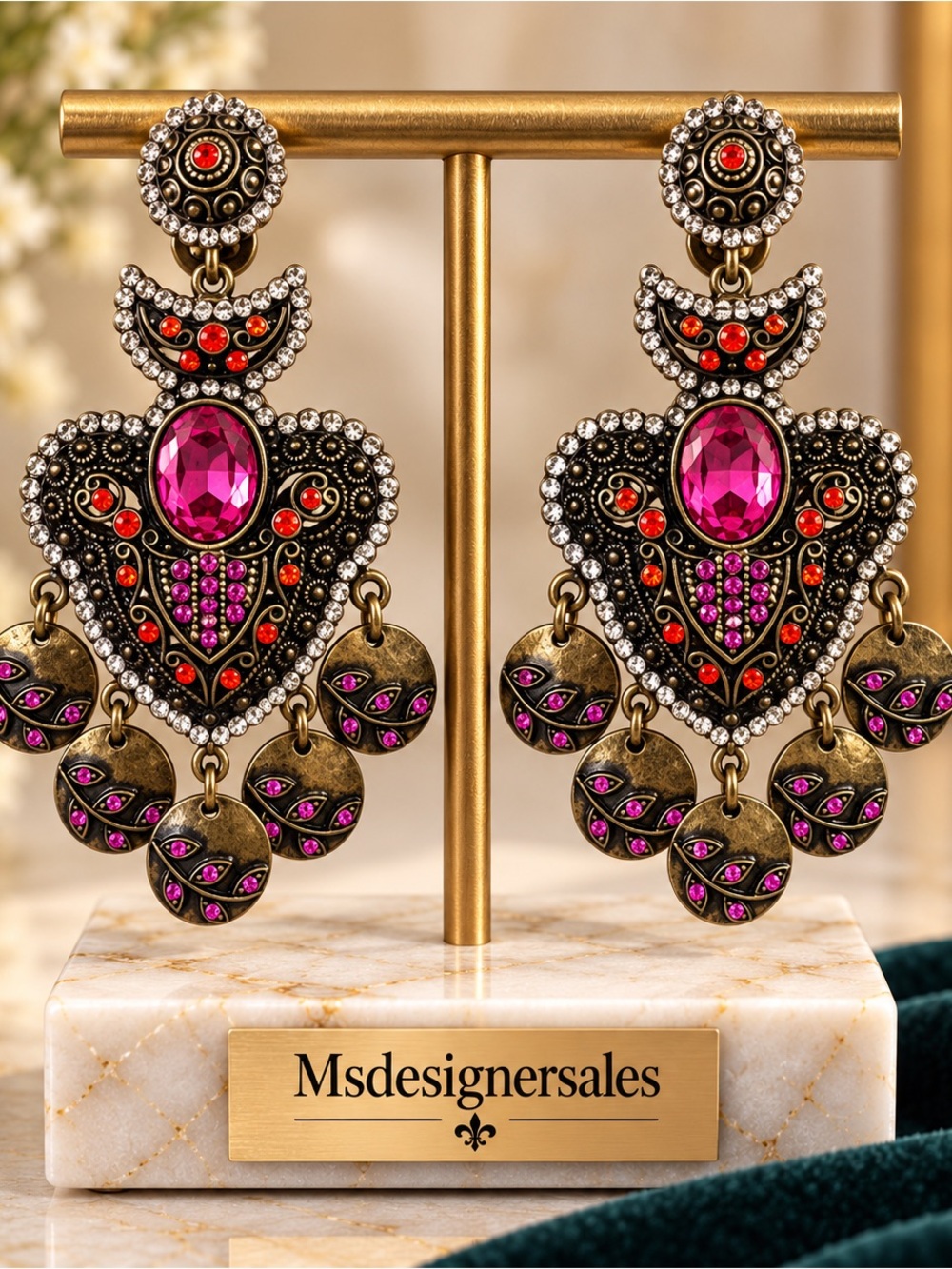 Vintage-Inspired Pink Heart Drop Earrings